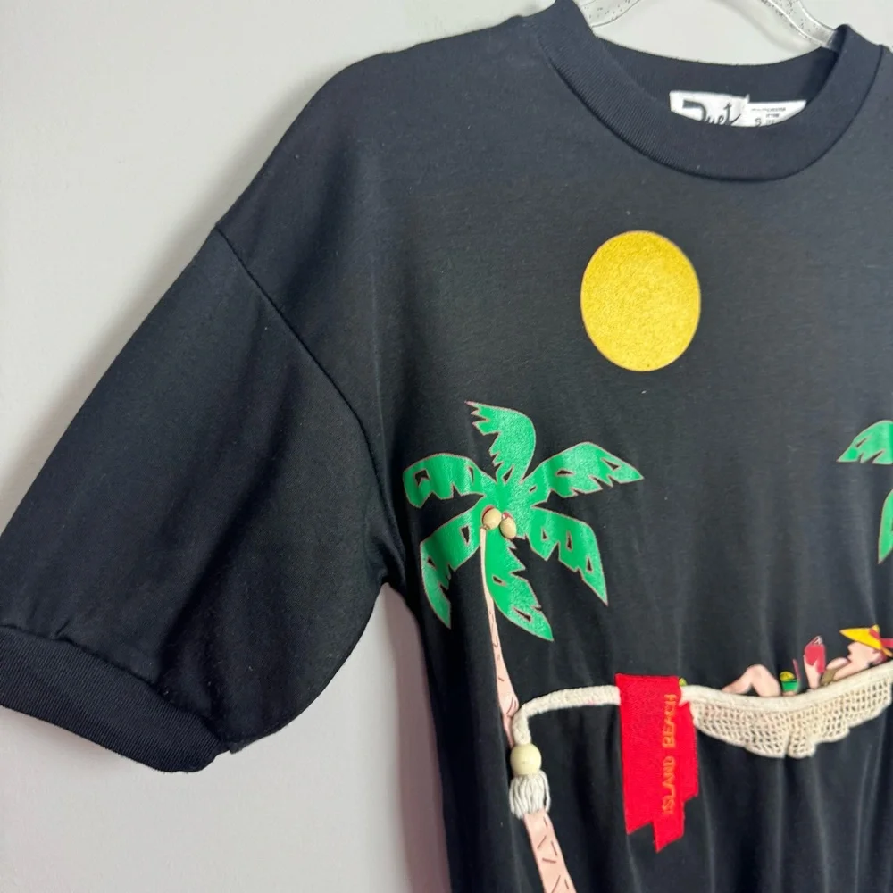 DUET | Vintage Black Tropical Hammock Island Beach Tee Women’s Size Small - Picture 3 of 9
